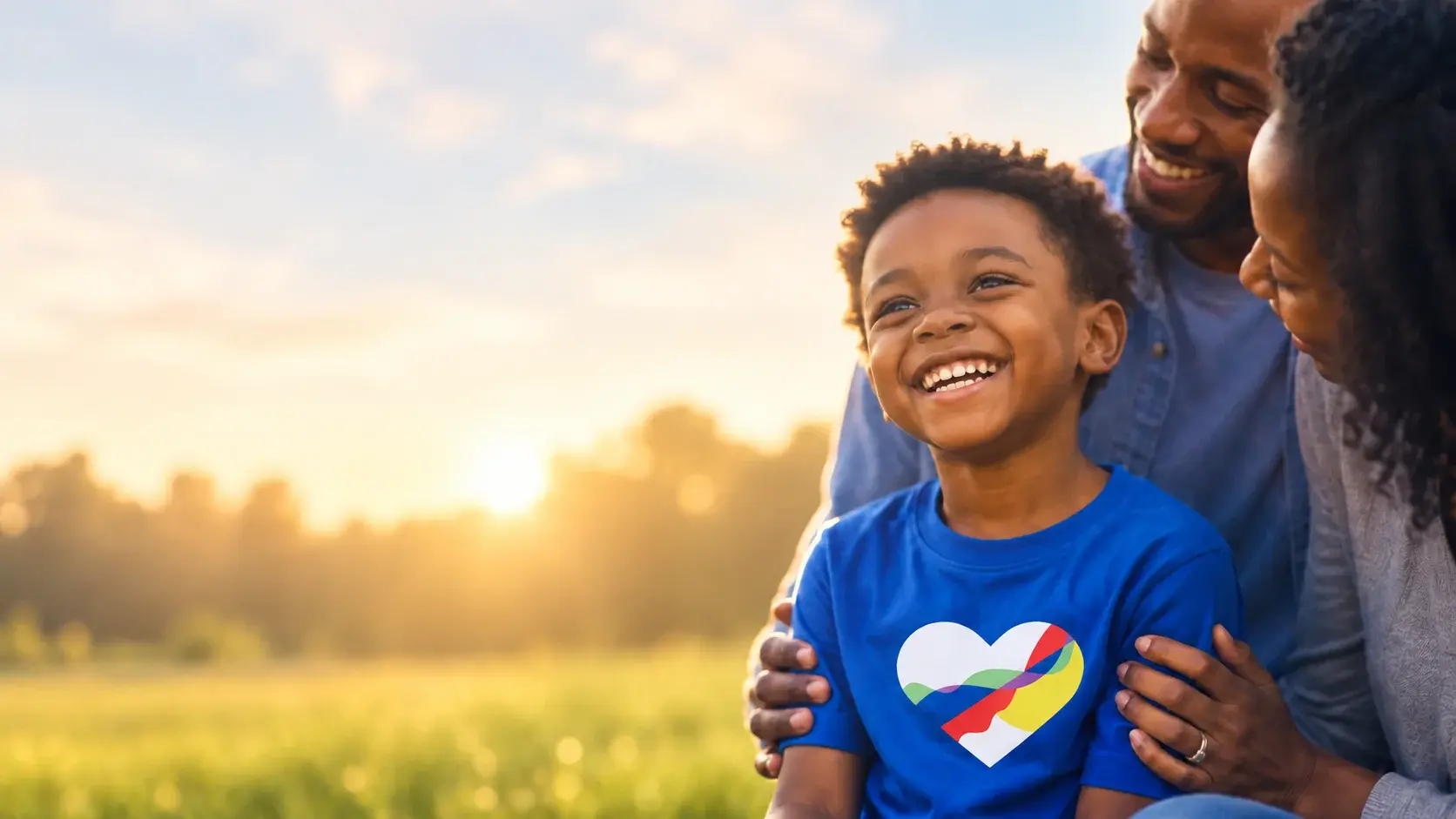 A joyful family sharing a warm outdoor moment together.